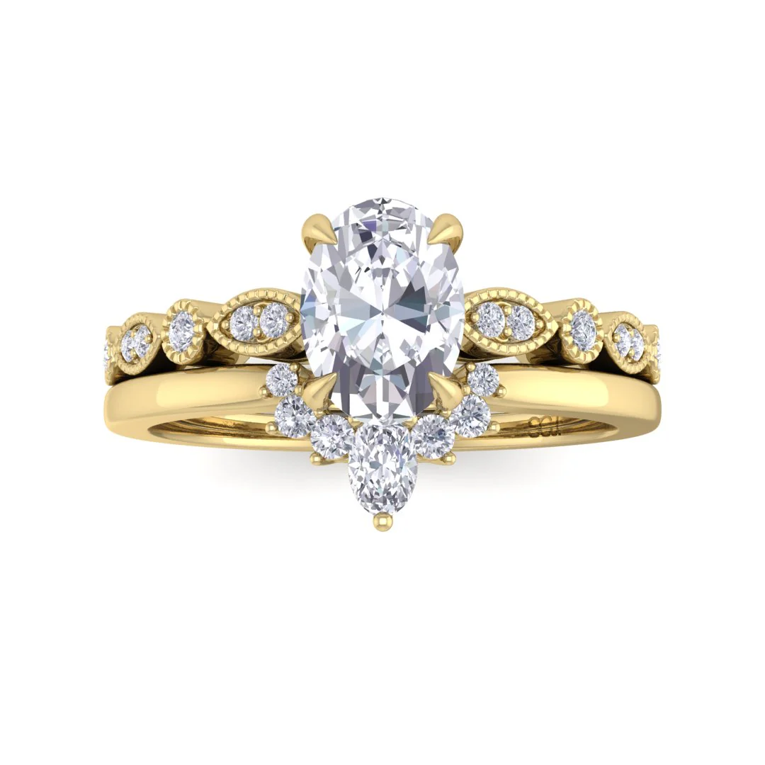 14k Yellow Gold 0.75ct Oval Lab Diamond Tiara Bridal Set 0.92tdw