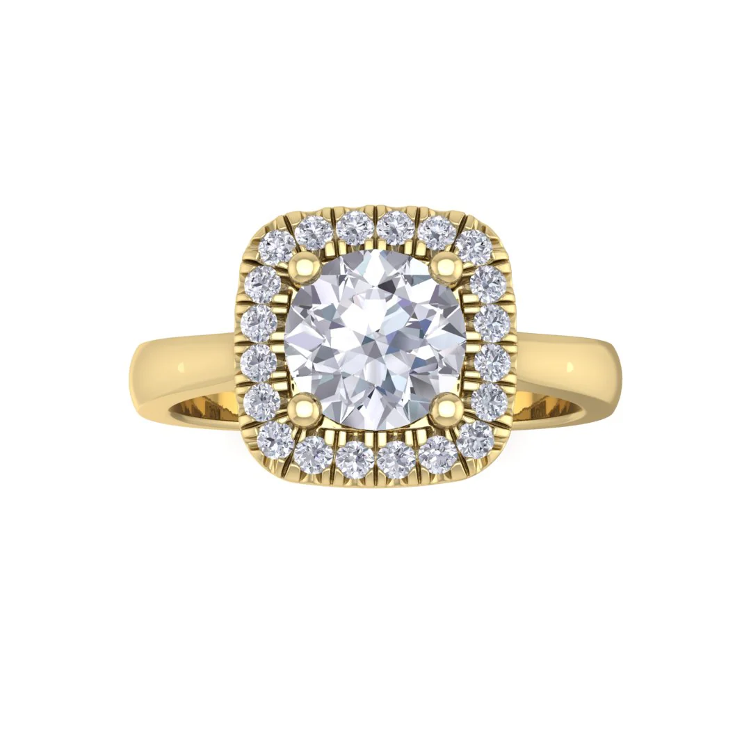 14k Yellow Gold 0.75ct Round Brilliant Diamond Halo Engagement Ring 0.88tdw