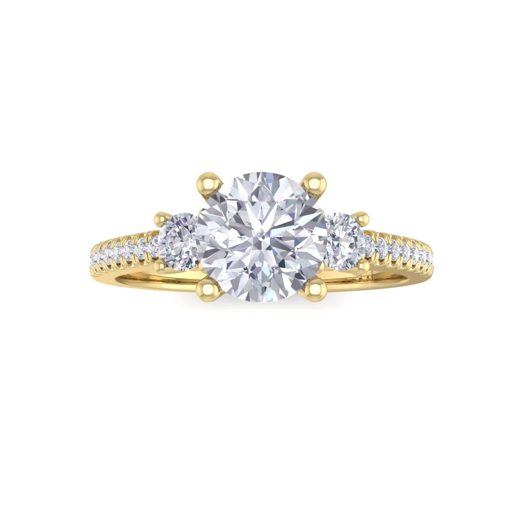 14k Yellow Gold 0.75ct Round Brilliant Diamond Trilogy Shoulders Engagement Ring 1.05tdw