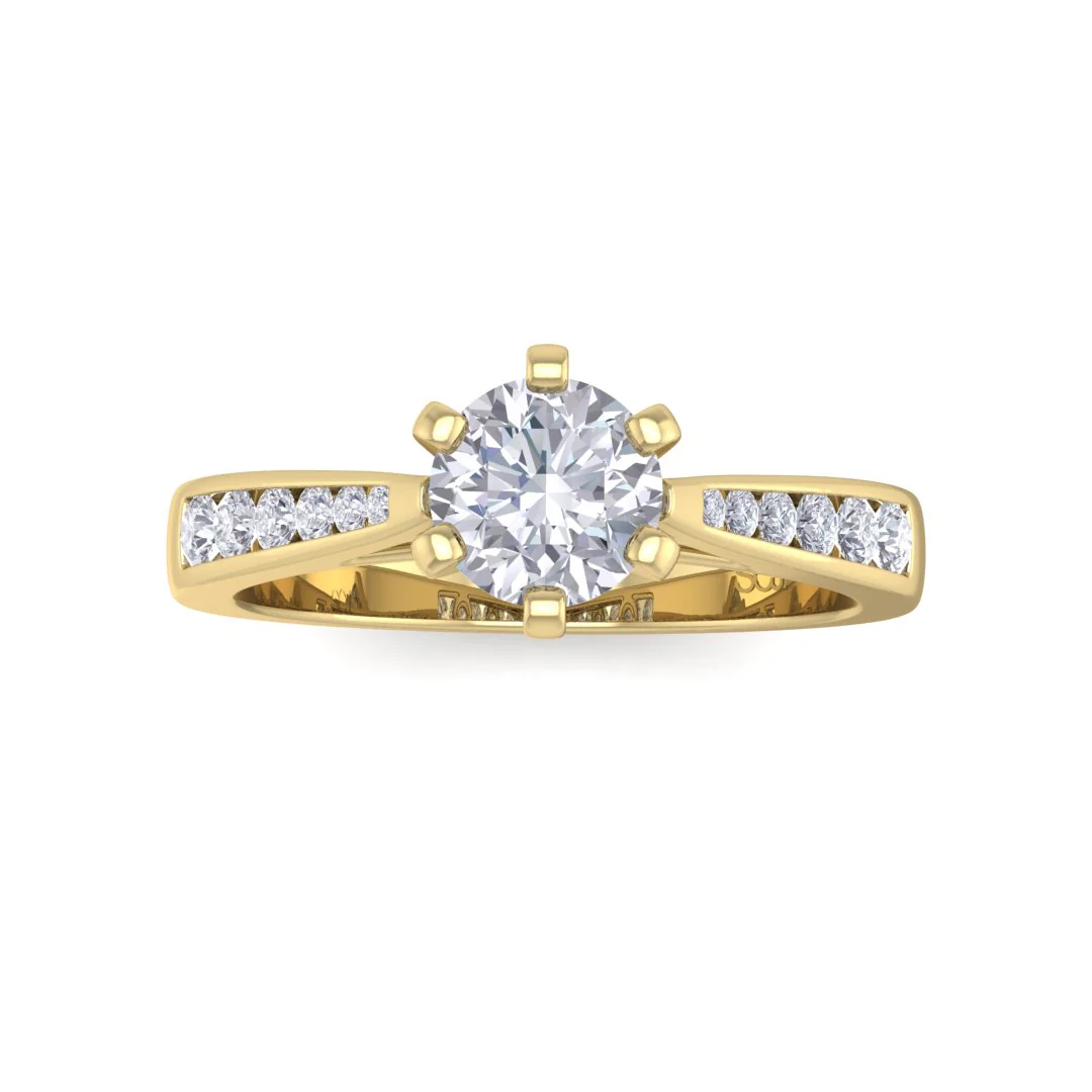 14k Yellow Gold 0.75ct Round Brilliant Lab Diamond Solitaire With Channel Shoulders Engagement Ring 0.95tdw