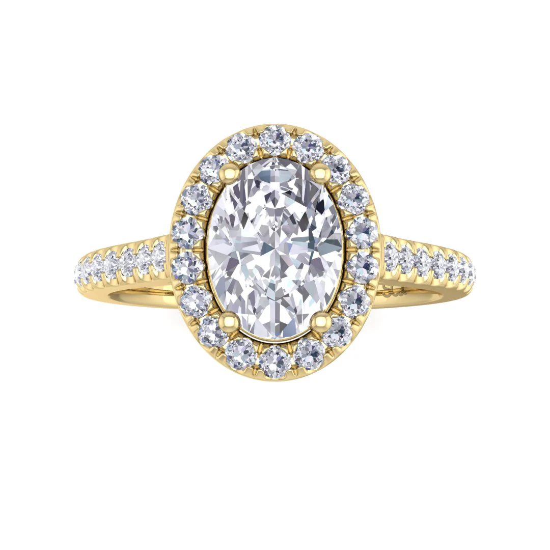 14k Yellow Gold 1.0ct Oval Lab Diamond Halo Engagement Ring 1.29tdw