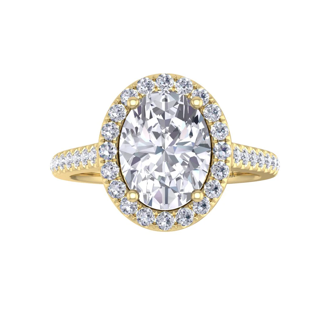 14k Yellow Gold 1.5ct Oval Lab Diamond Halo Engagement Ring 1.79tdw