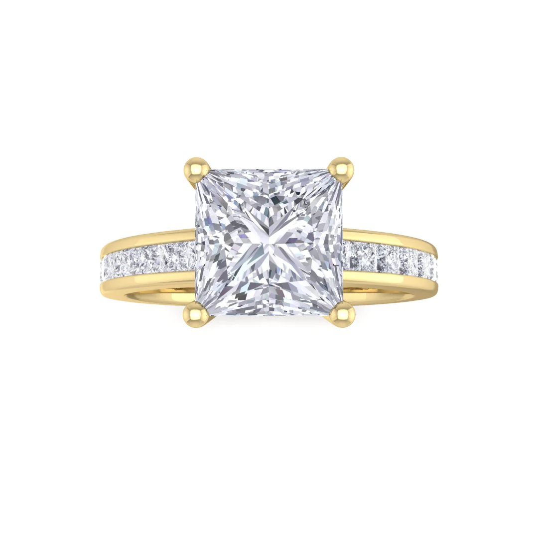 14k Yellow Gold 1.5ct Princess Cut Diamond Solitaire with Shoulder Accents Engagement Ring 2.0tdw