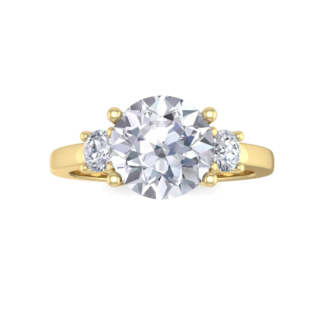 14k Yellow Gold 1.5ct Round Brilliant Diamond Trilogy Engagement Ring 1.75tdw