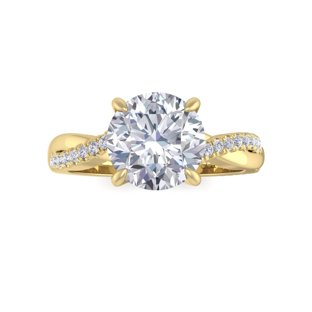 14k Yellow Gold 1.5ct Round Brilliant Lab Diamond Entwined Band Engagement Ring 1.65tdw