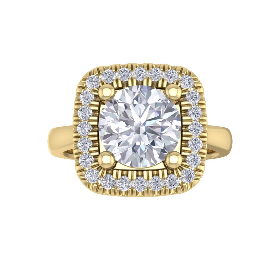 14k Yellow Gold 1.5ct Round Brilliant Moissanite Halo Engagement Ring 0.13tdw