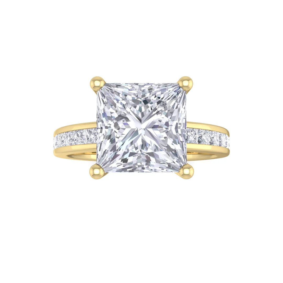 14k Yellow Gold 2.0ct Princess Cut Diamond Solitaire with Shoulder Accents Engagement Ring 2.5tdw