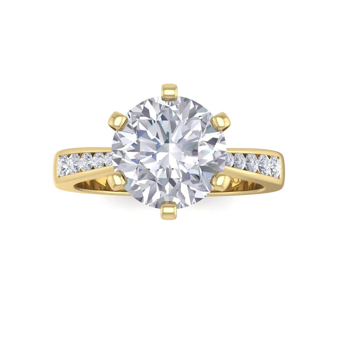 14k Yellow Gold 2.0ct Round Brilliant Lab Diamond Solitaire With Channel Shoulders Engagement Ring 2.2tdw
