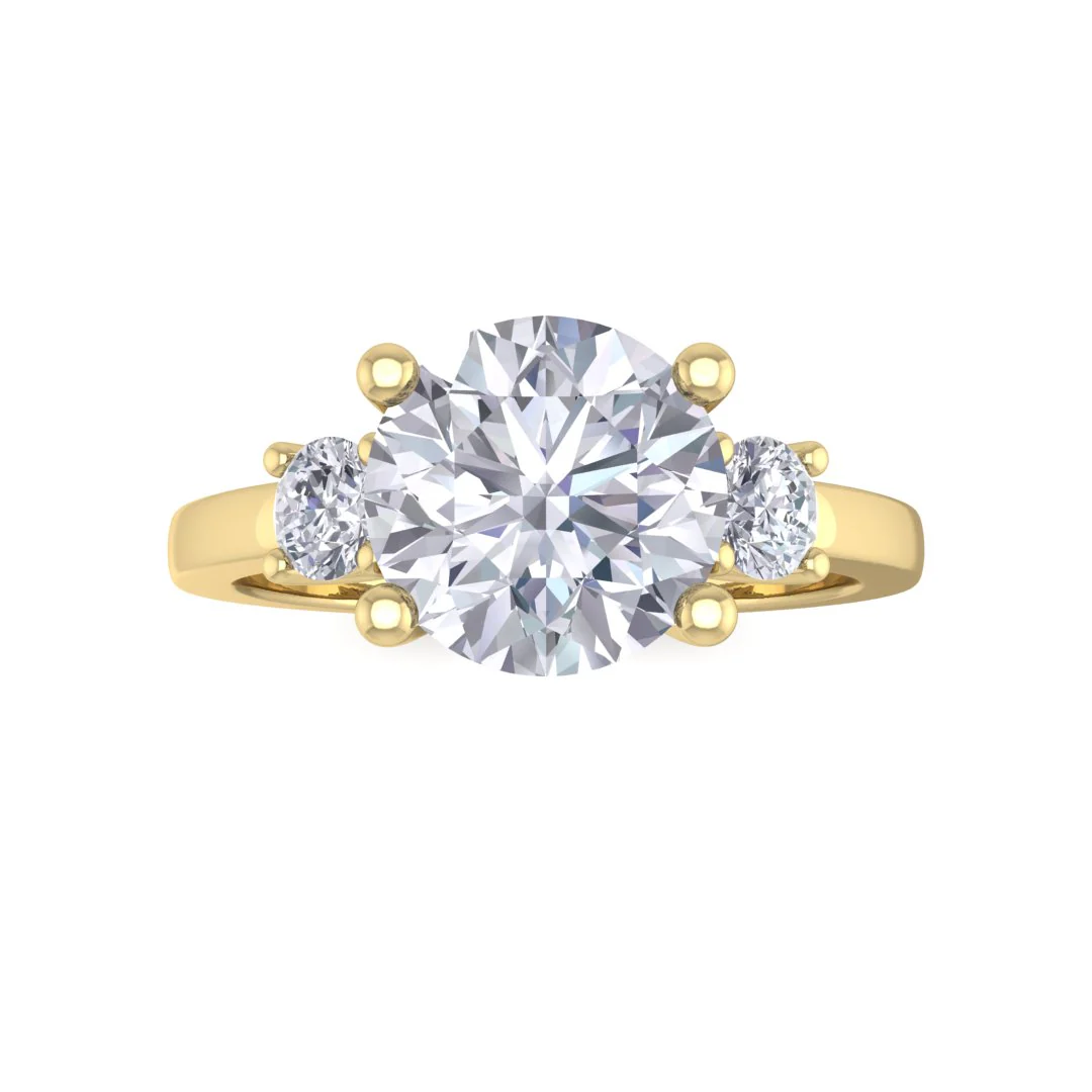 14k Yellow Gold 2.0ct Round Brilliant Lab Diamond Trilogy Engagement Ring 2.25tdw