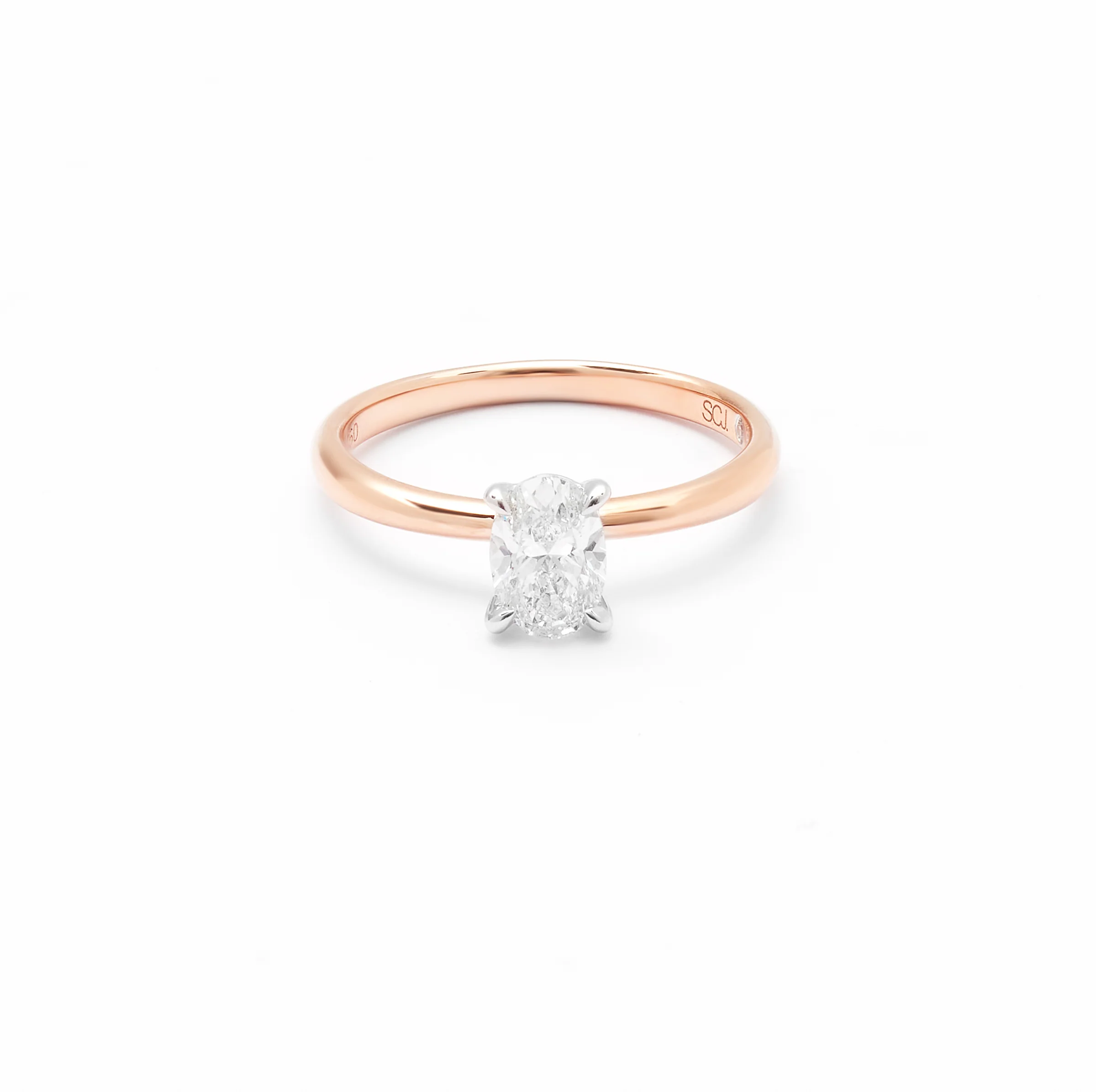 18K Rose And White Gold Oval Diamond Solitaire Engagement Ring 0.75ct