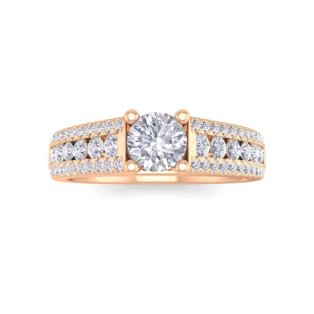 18k Rose Gold 0.33ct Round Brilliant Lab Diamond Solitaire with Accent Shoulders Engagement Ring 0.83tdw