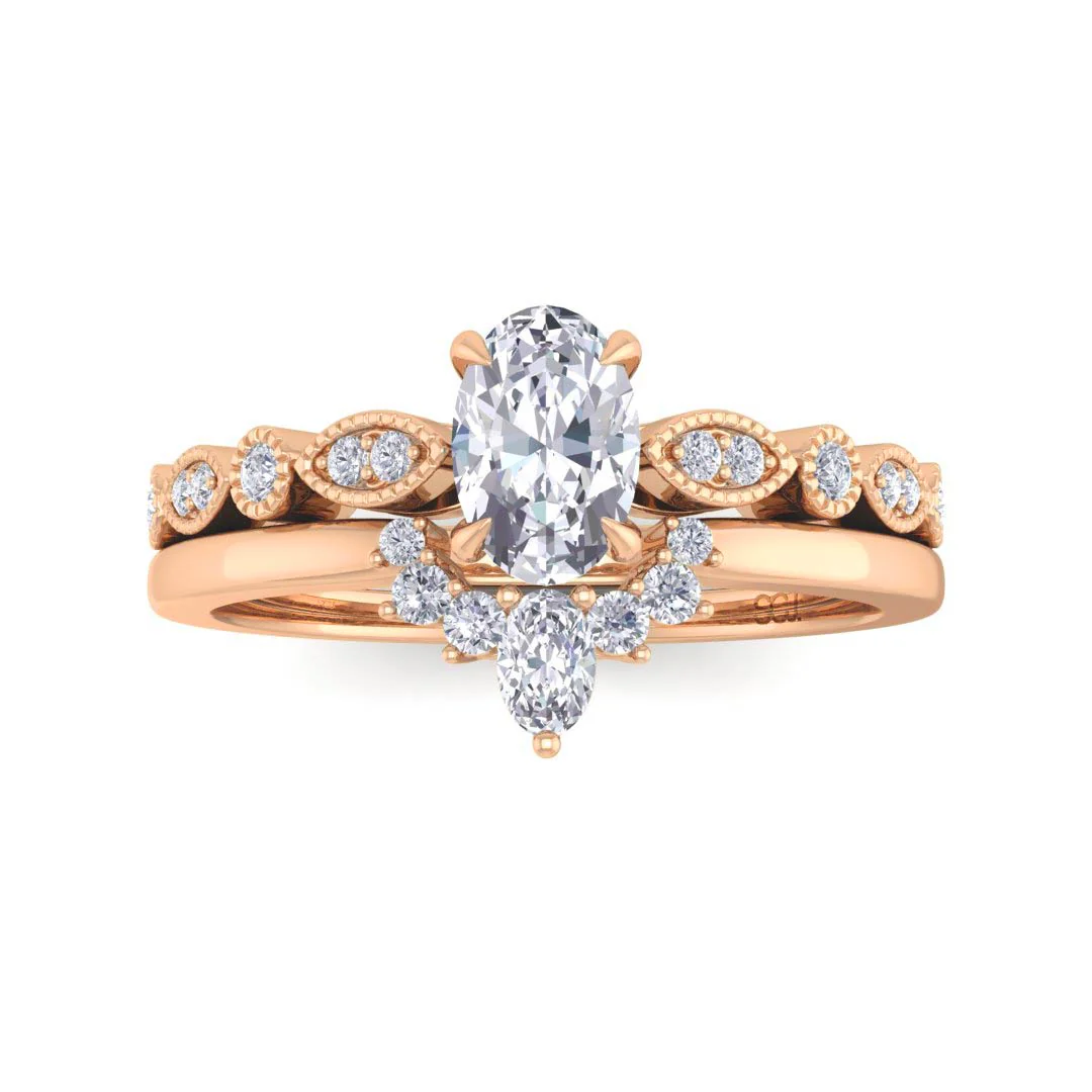 18k Rose Gold 0.5ct Oval Moissanite Tiara Bridal Set 0.17tdw