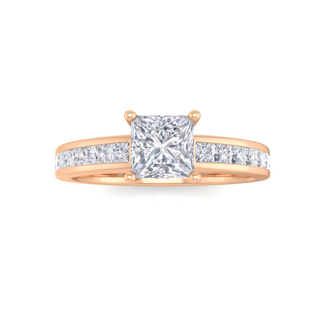 18k Rose Gold 0.5ct Princess Cut Lab Diamond Solitaire with Shoulder Accents Engagement Ring 1.0tdw