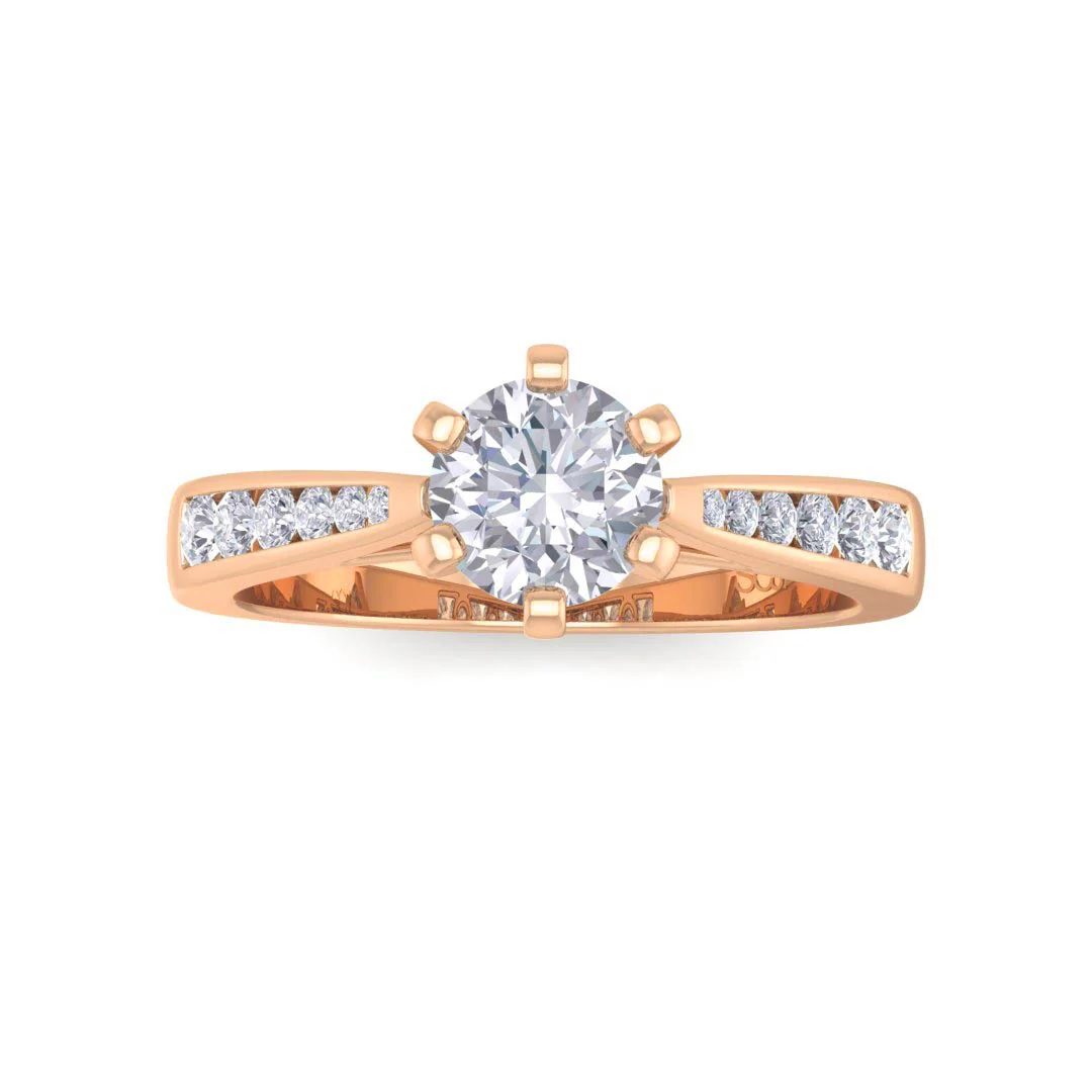18k Rose Gold 0.75ct Round Brilliant Diamond Solitaire With Channel Shoulders Engagement Ring 0.95tdw