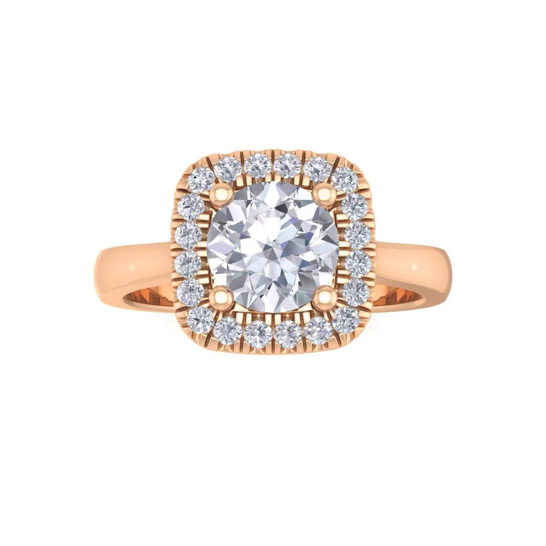 18k Rose Gold 0.75ct Round Brilliant Lab Diamond Halo Engagement Ring 0.88tdw