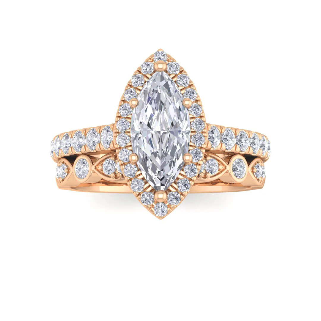 18k Rose Gold 1.0ct Marquise Diamond Halo Bridal Set 1.5tdw