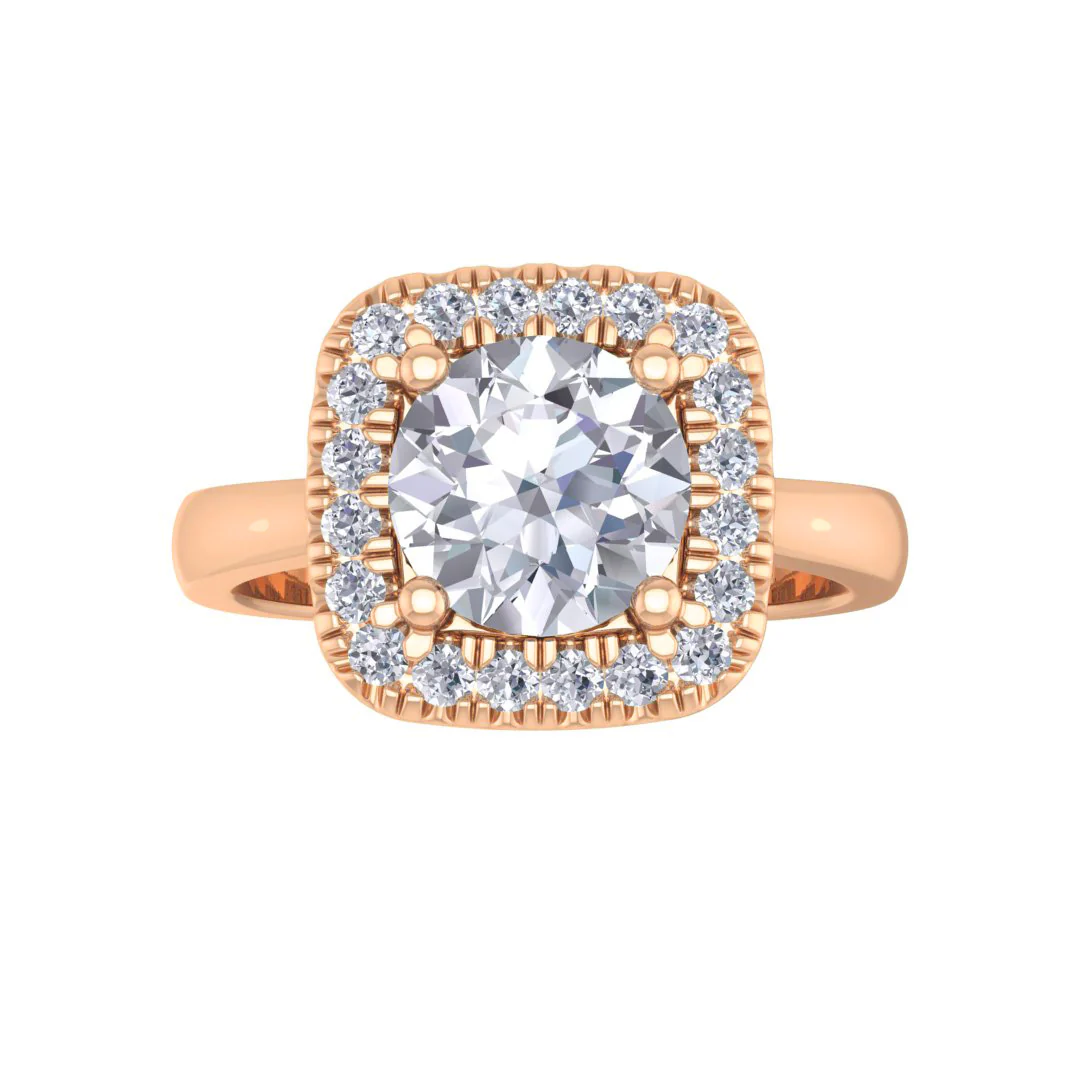 18k Rose Gold 1.0ct Round Brilliant Moissanite Halo Engagement Ring 0.13tdw