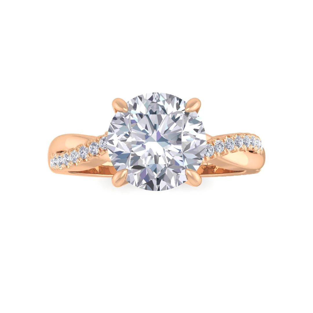 18k Rose Gold 1.5ct Round Brilliant Lab Diamond Entwined Band Engagement Ring 1.65tdw
