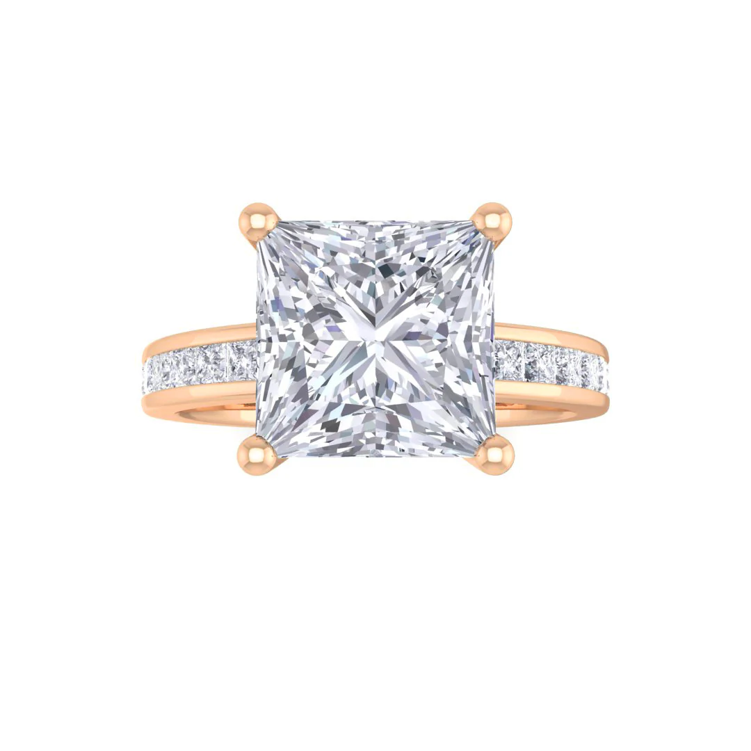 18k Rose Gold 2.0ct Princess Cut Lab Diamond Solitaire with Shoulder Accents Engagement Ring 2.5tdw