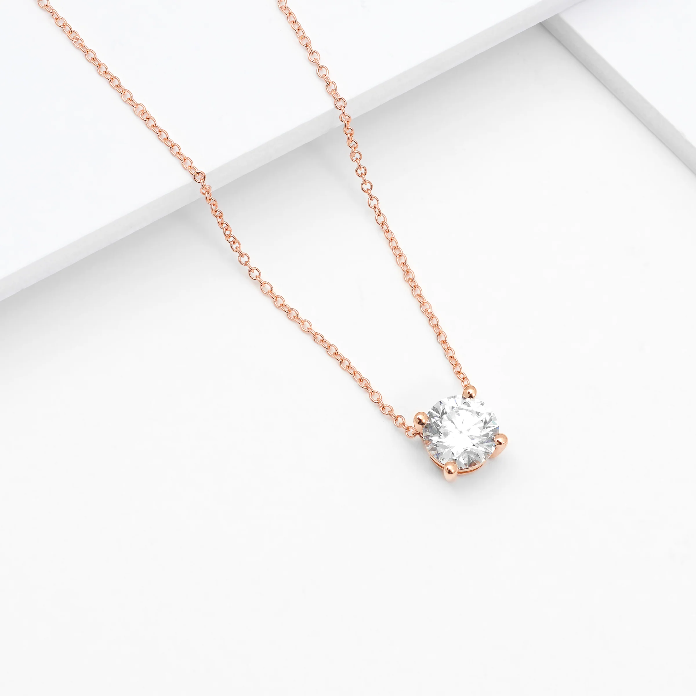 18K Rose Gold Round Brilliant Lab Diamond Solitaire Slider Pendant 1.0ct