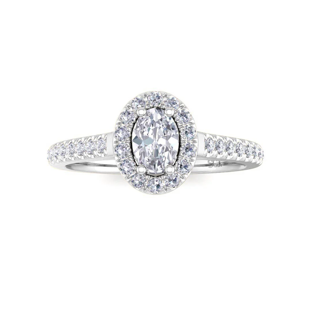 18k White Gold 0.33ct Oval Diamond Halo Engagement Ring 0.62tdw