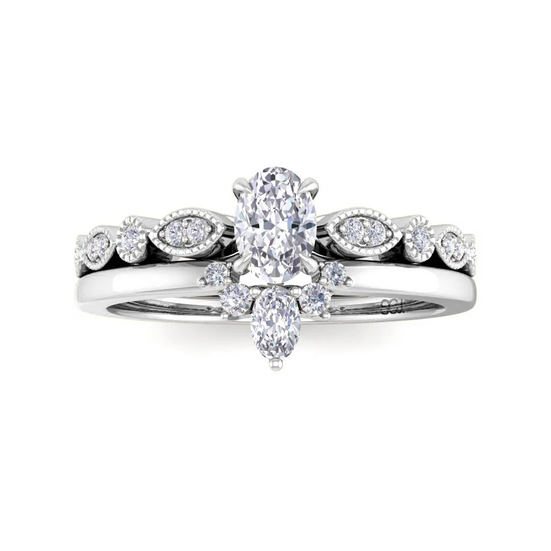 18k White Gold 0.33ct Oval Moissanite Tiara Bridal Set 0.17tdw