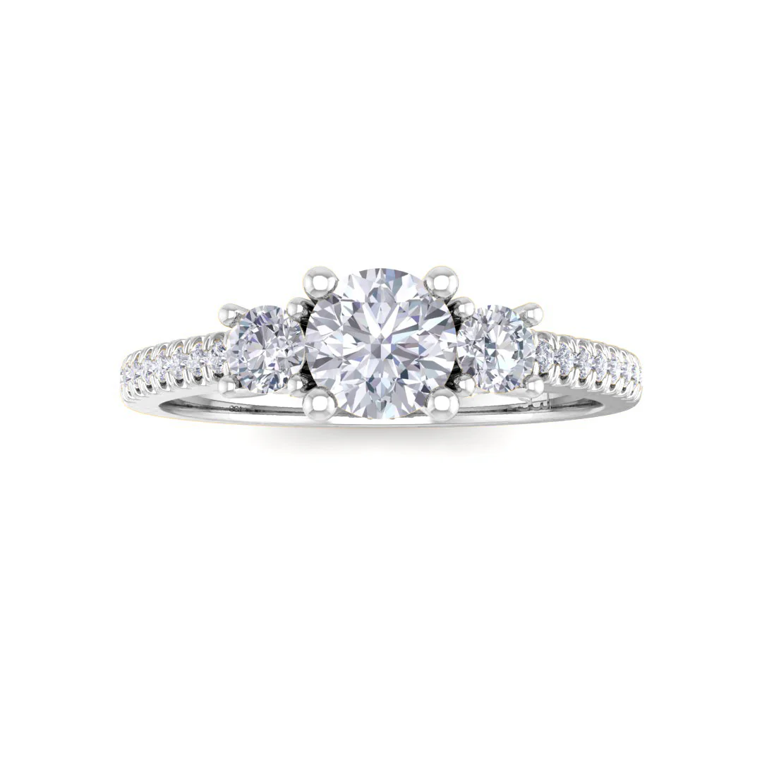 18k White Gold 0.33ct Round Brilliant Moissanite Trilogy Shoulders Engagement Ring 0.3tdw