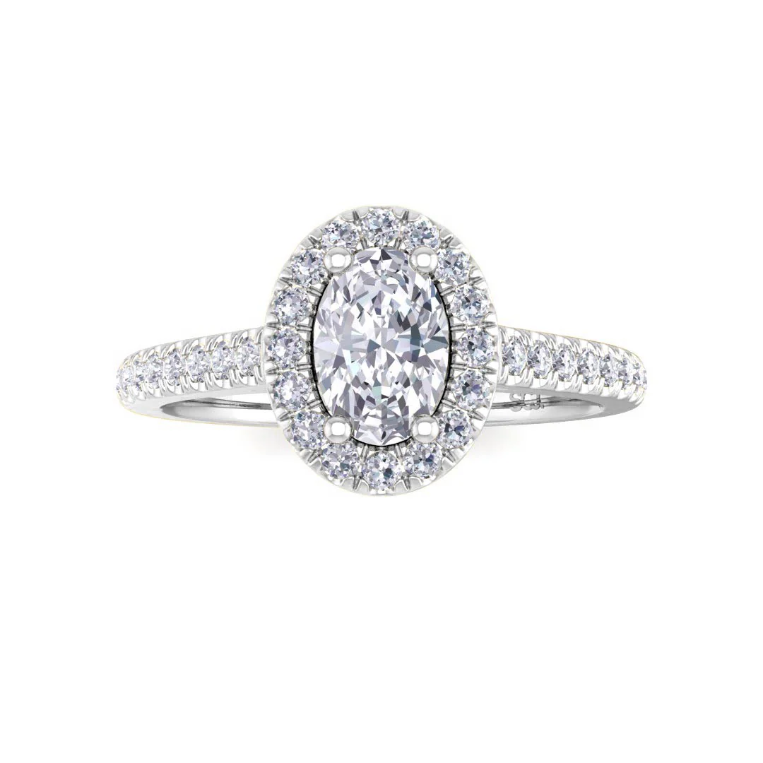 18k White Gold 0.5ct Oval Lab Diamond Halo Engagement Ring 0.79tdw