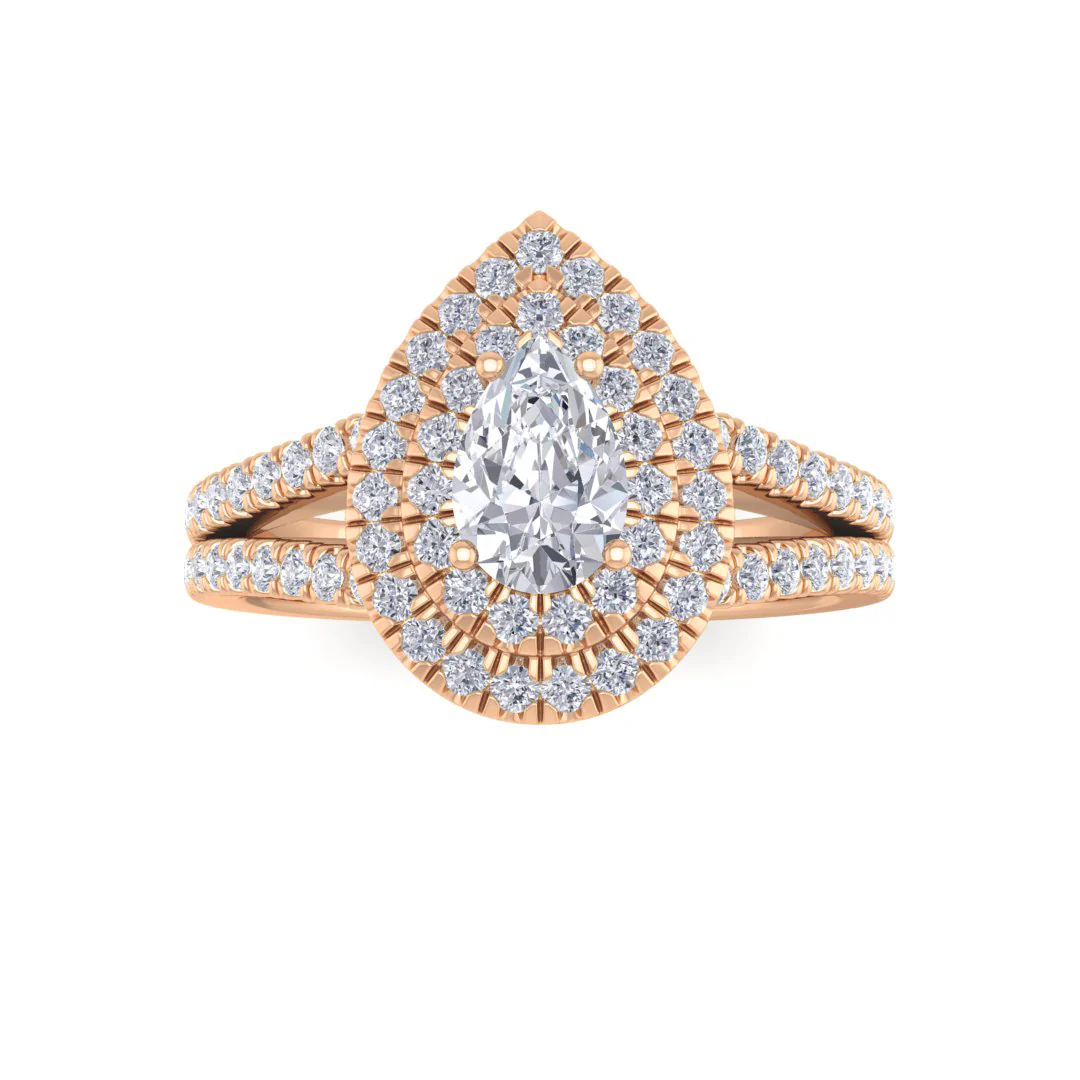 18k White Gold 0.5ct Pear Lab Diamond Double Halo Engagement Ring 1.0tdw