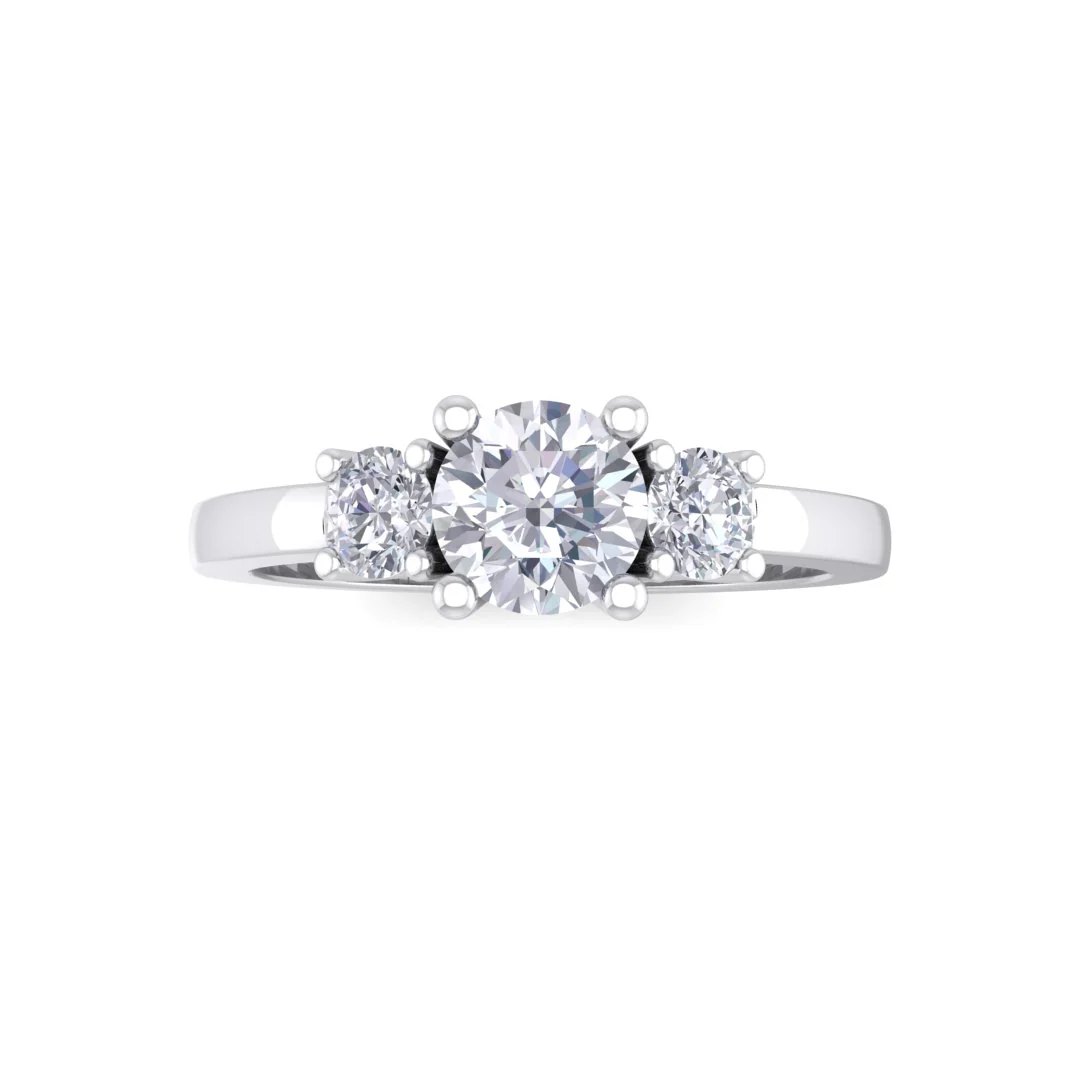 18k White Gold 0.5ct Round Brilliant Lab Diamond Trilogy Engagement Ring 0.75tdw