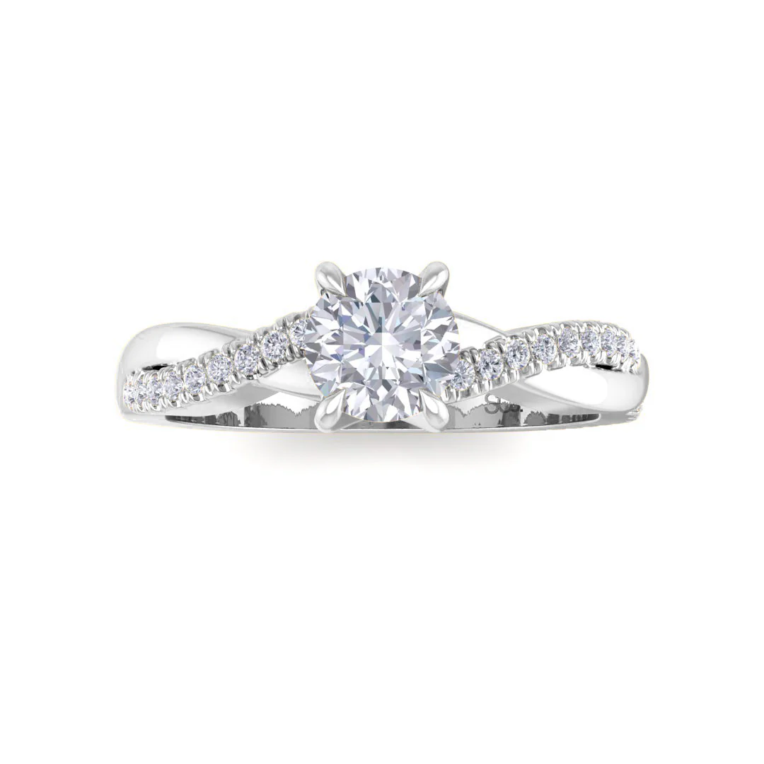 18k White Gold 0.5ct Round Brilliant Moissanite Entwined Band Engagement Ring 0.15tdw