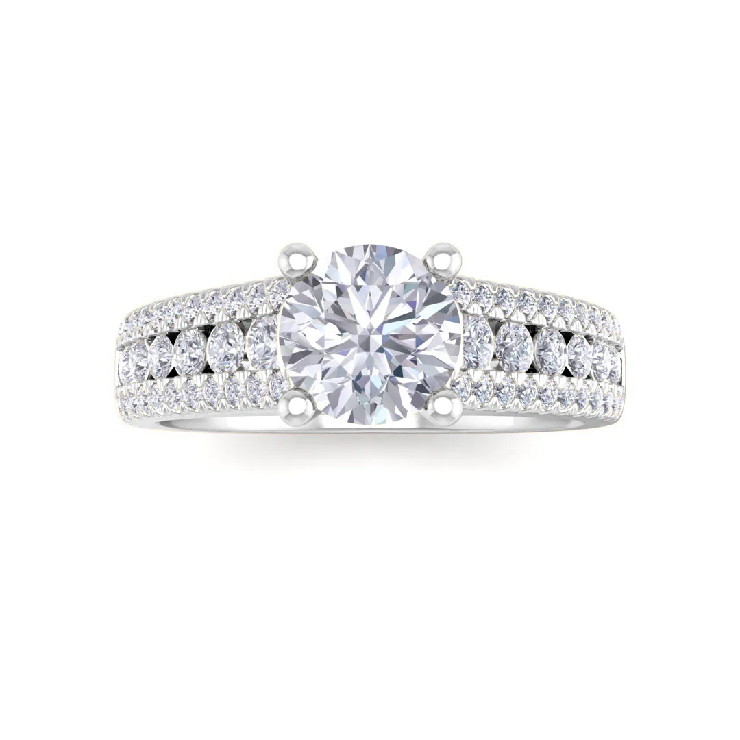 18k White Gold 0.75ct Round Brilliant Diamond Solitaire with Accent Shoulders Engagement Ring 1.25tdw
