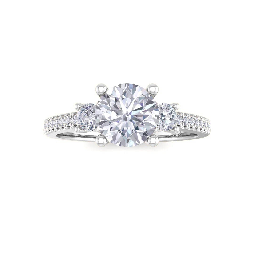 18k White Gold 0.75ct Round Brilliant Diamond Trilogy Shoulders Engagement Ring 1.05tdw