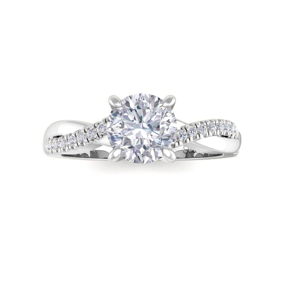 18k White Gold 0.75ct Round Brilliant Lab Diamond Entwined Band Engagement Ring 0.9tdw