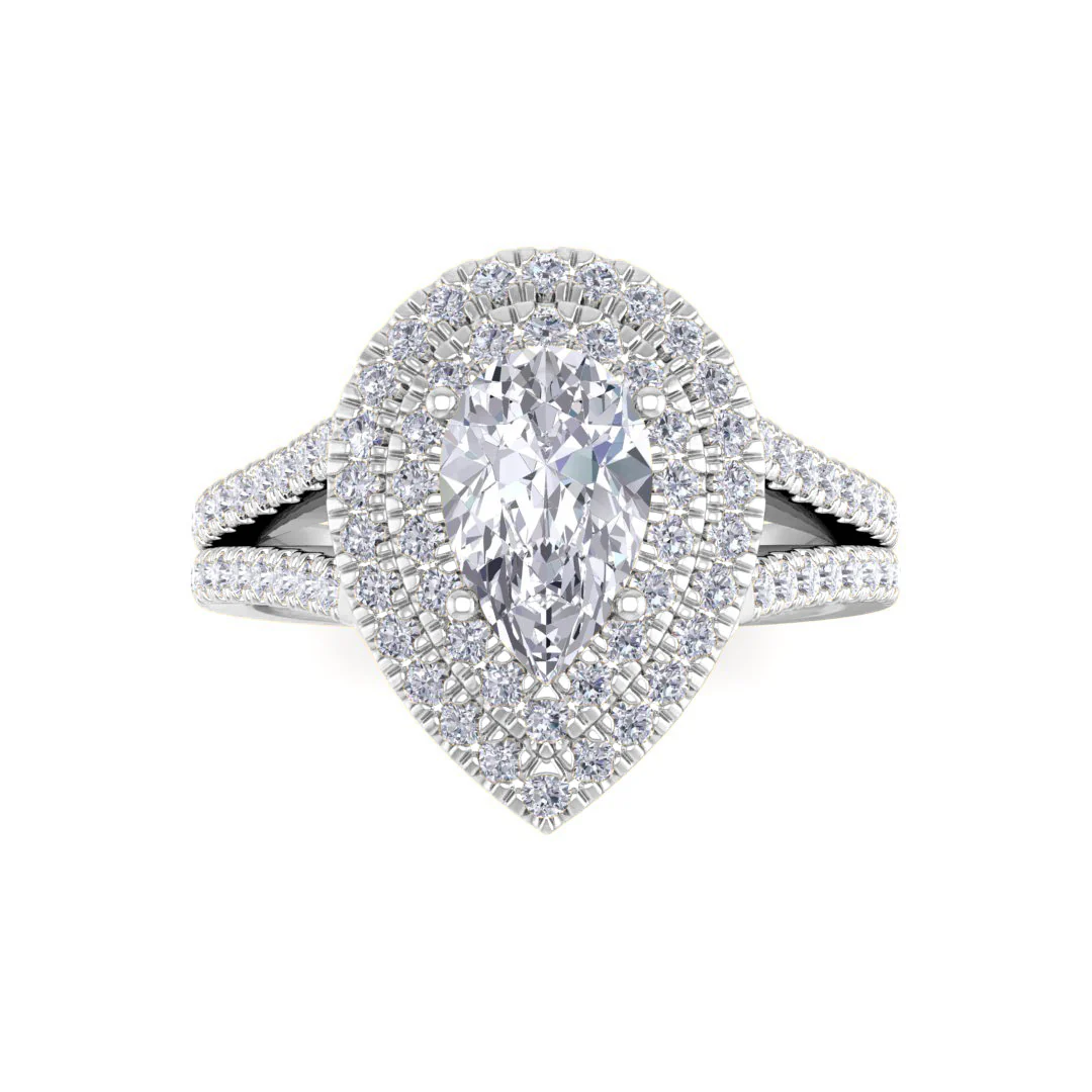 18k White Gold 1.0ct Pear Diamond Double Halo Engagement Ring 1.5tdw