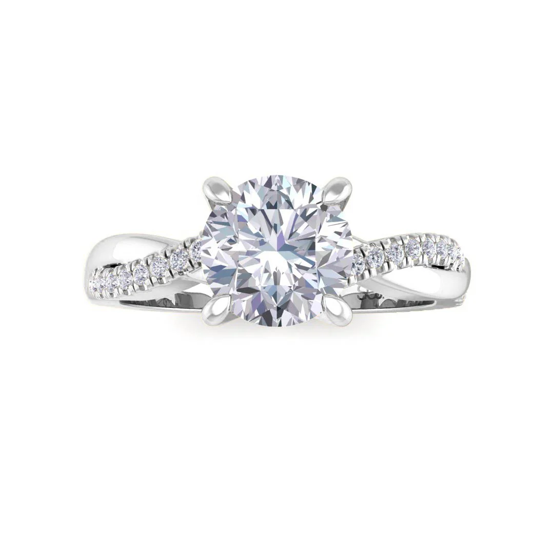18k White Gold 1.0ct Round Brilliant Lab Diamond Entwined Band Engagement Ring 1.15tdw