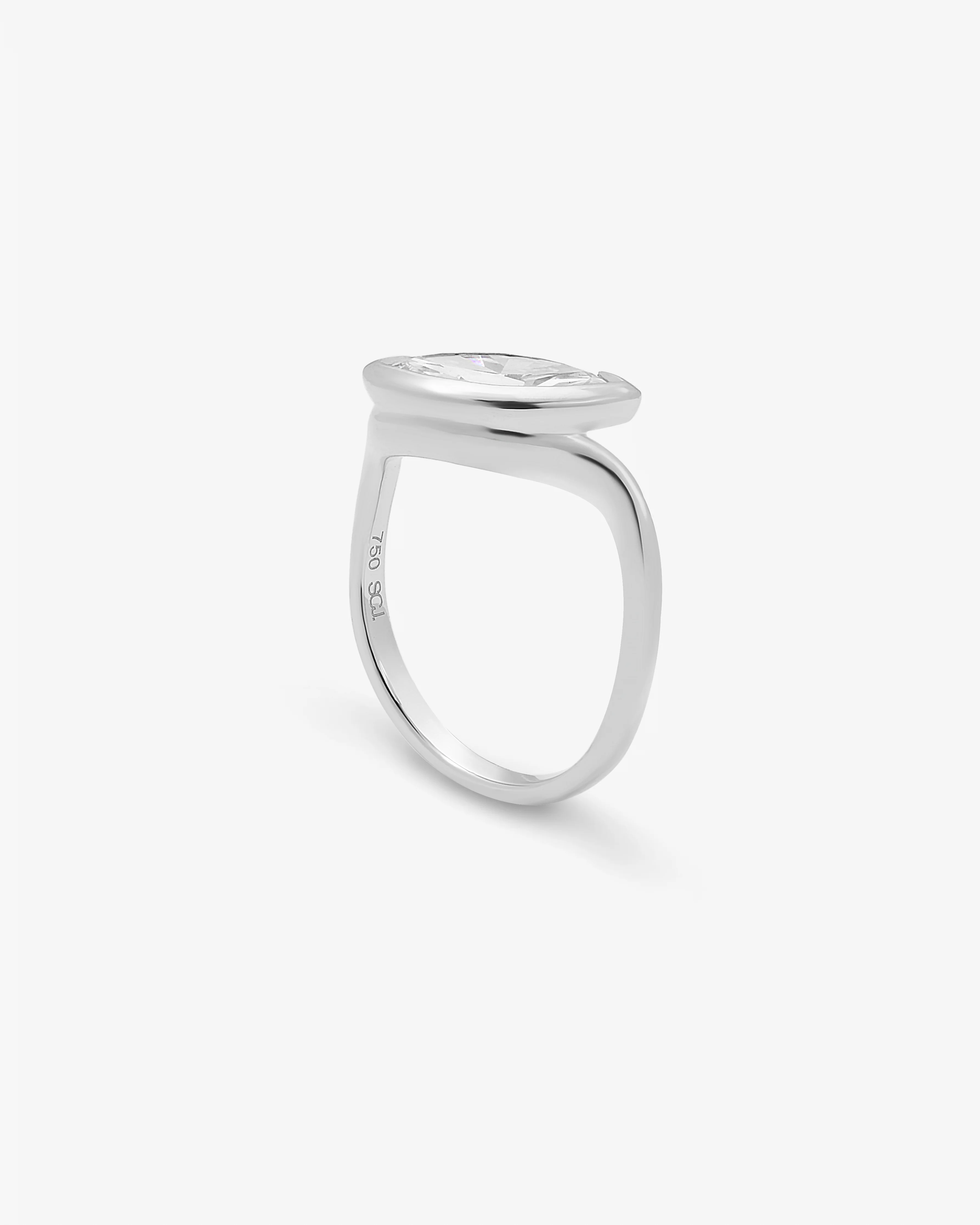 18K White Gold 1.5ct Marquise Lab Diamond Semi Bezel Angle Set Ring - Image 3