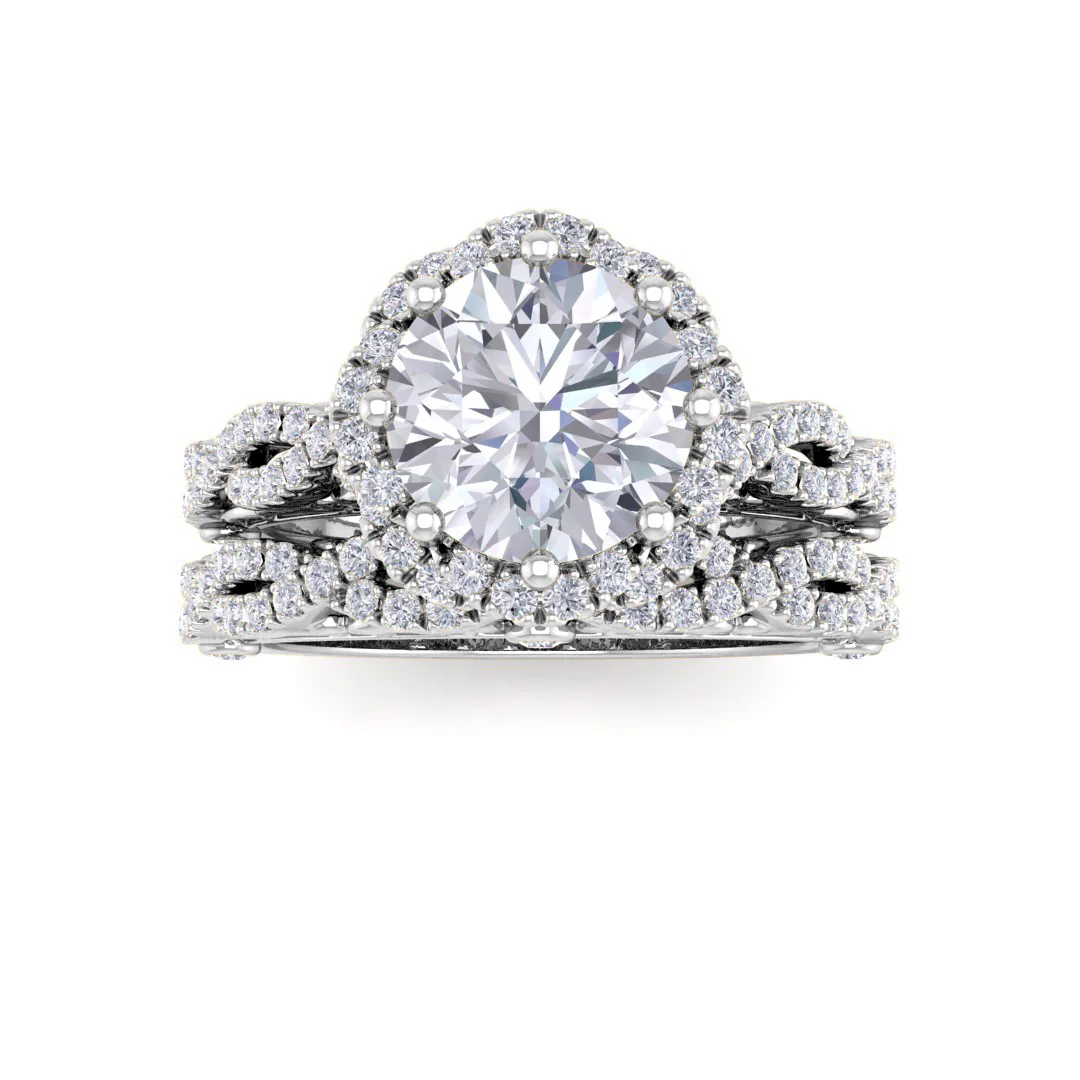 18k White Gold 1.5ct Round Brilliant Diamond Flower Halo Bridal Set 2.0tdw