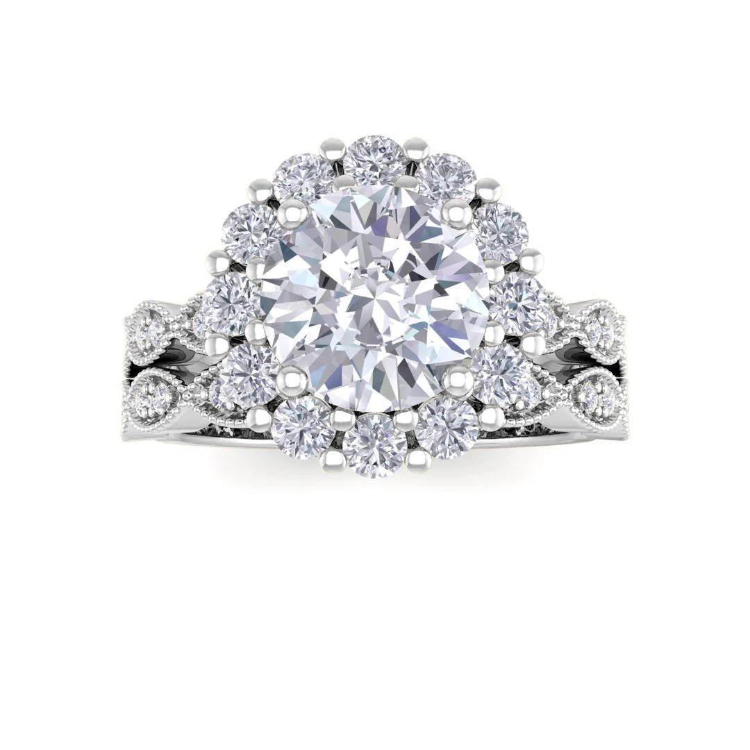 18k White Gold 1.5ct Round Brilliant Diamond Halo Bridal Set 2.05tdw
