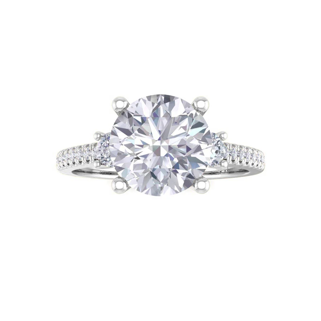 18k White Gold 1.5ct Round Brilliant Lab Diamond Trilogy Shoulders Engagement Ring 1.8tdw