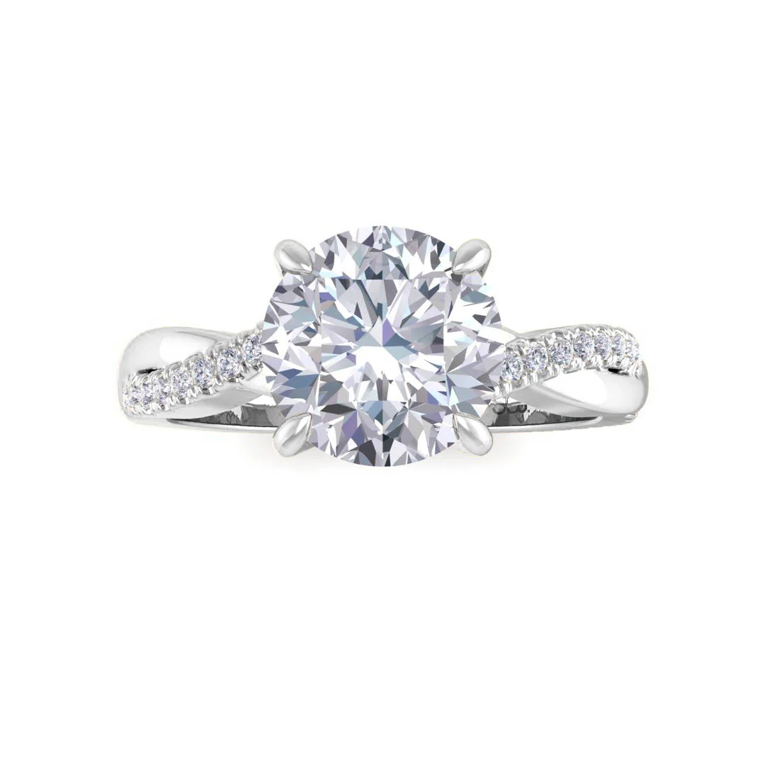 18k White Gold 1.5ct Round Brilliant Moissanite Entwined Band Engagement Ring 0.15tdw