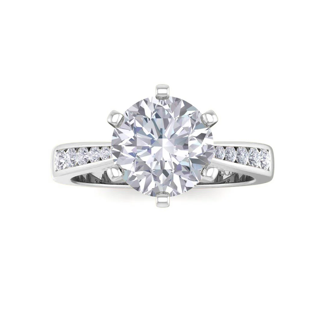 18k White Gold 1.5ct Round Brilliant Moissanite Solitaire With Channel Shoulders Engagement Ring 0.2tdw