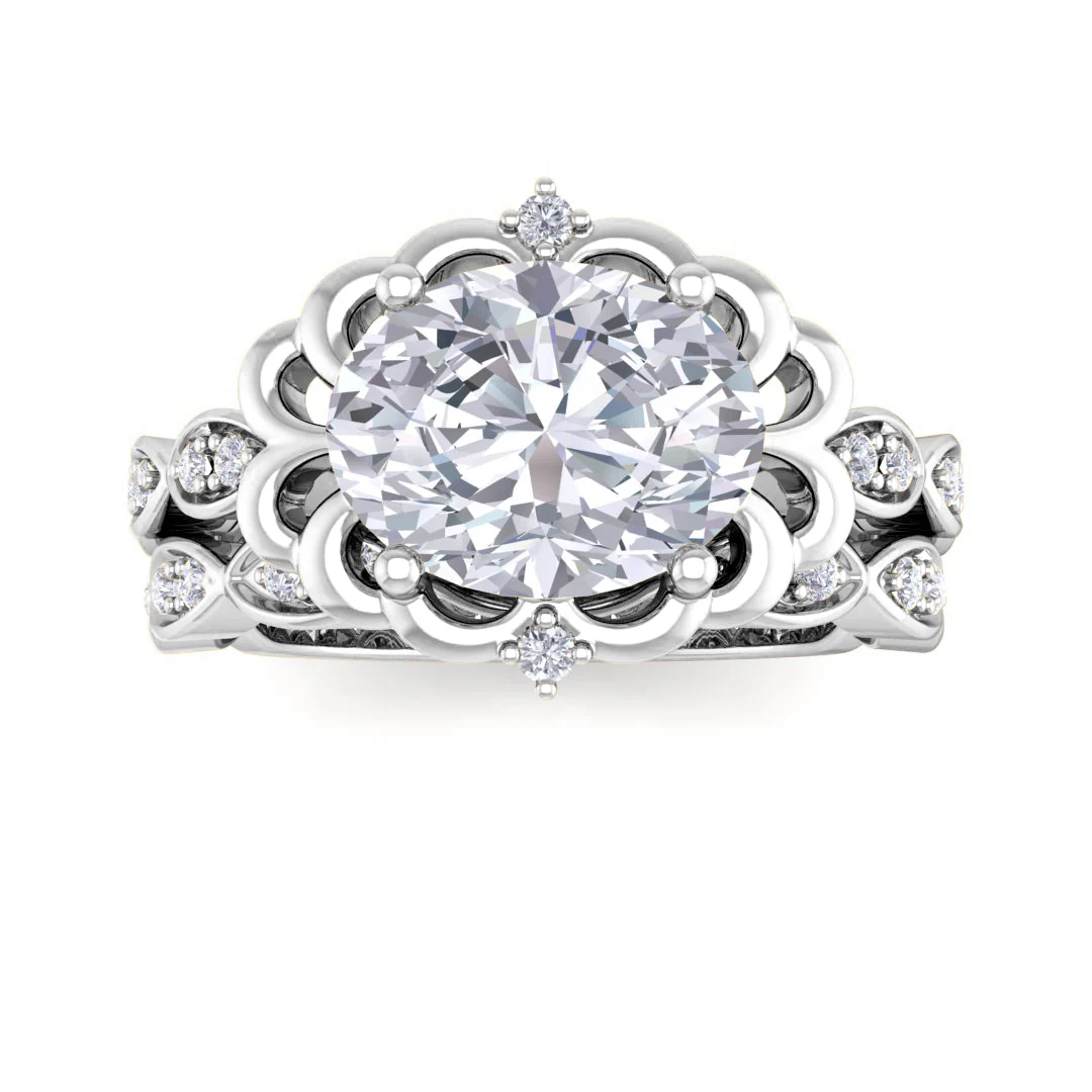 18k White Gold 2.0ct Oval Lab Diamond Filigree Halo Bridal Set 2.2tdw