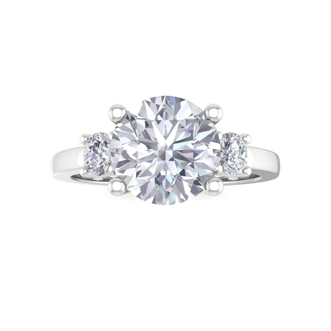 18k White Gold 2.0ct Round Brilliant Lab Diamond Trilogy Engagement Ring 2.25tdw