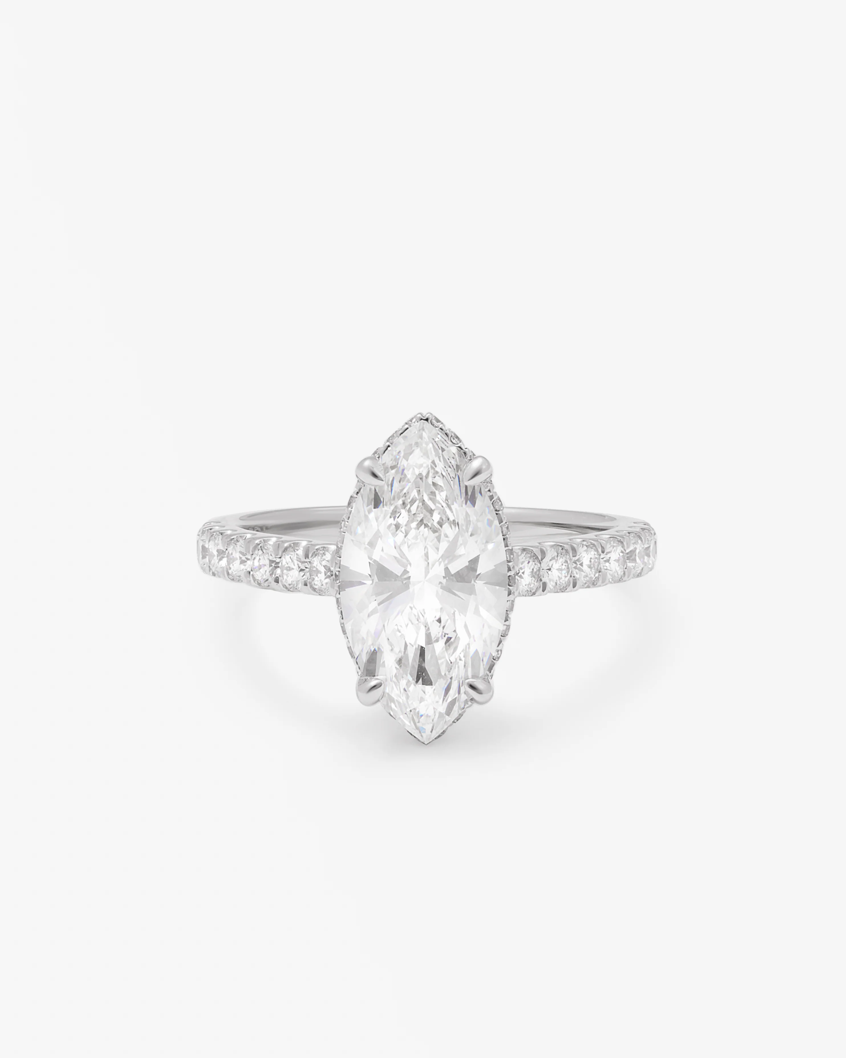 18K White Gold 3ct Marquise Lab Diamond Solitaire With Brilliant Lab Diamond Shoulders Gallery and Bridge Ring - Image 3