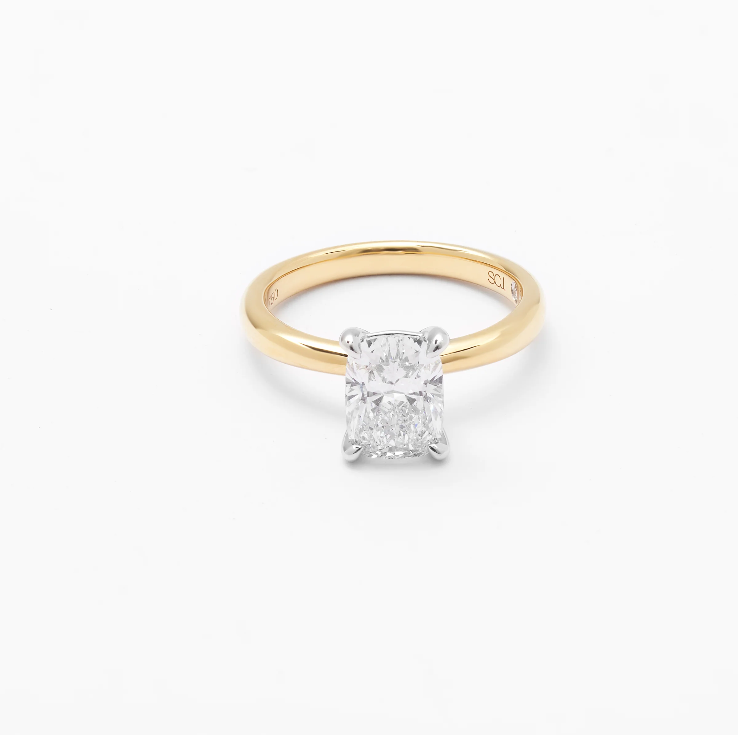 18K Yellow And White Gold Elongated Cushion Lab Diamond Solitaire Engagement Ring 2.0ct