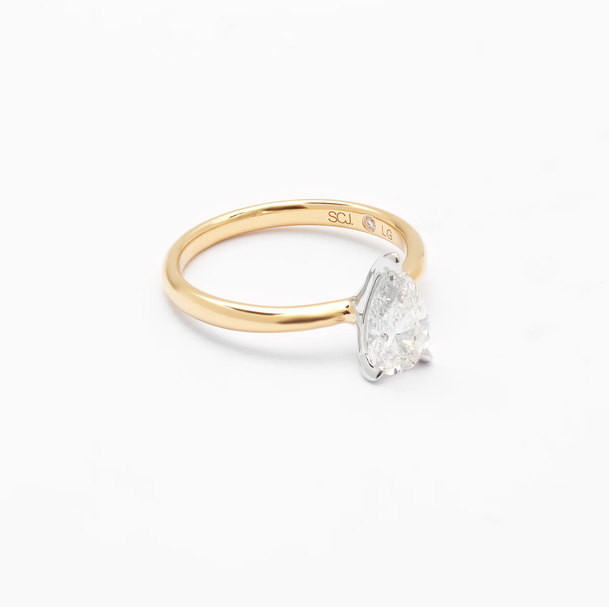 18K Yellow And White Gold Pear Lab Diamond Solitaire Engagement Ring 1.0ct - Image 2