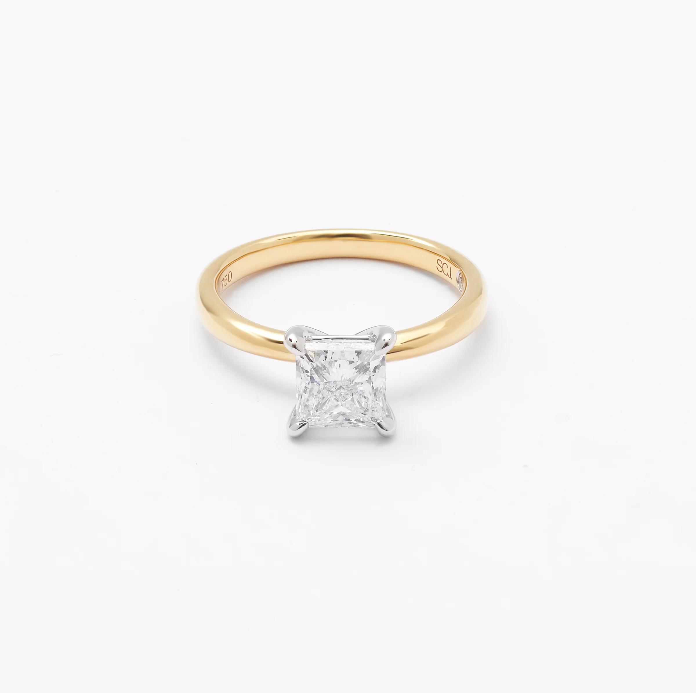 18K Yellow And White Gold Princess Lab Diamond Solitaire Engagement Ring 1.5ct