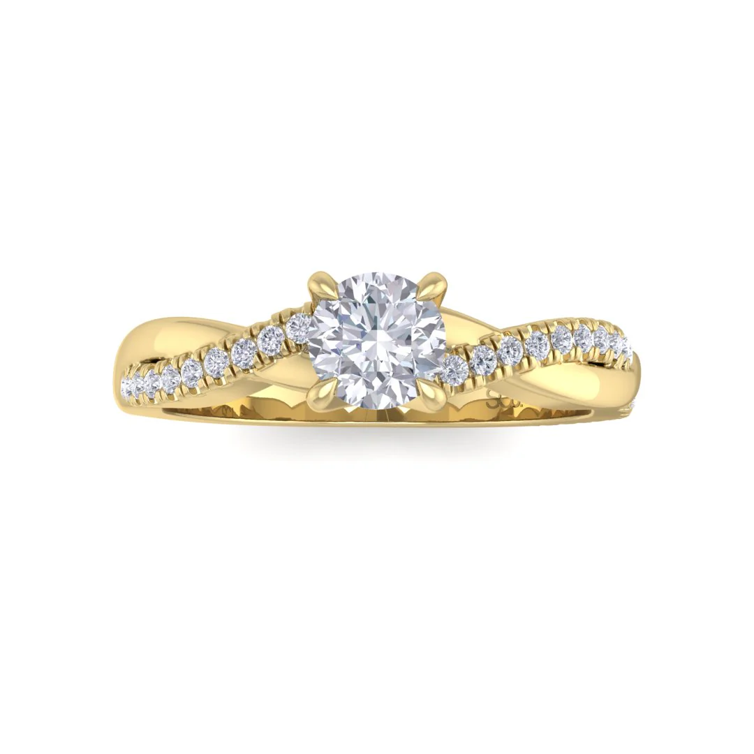 18k Yellow Gold 0.33ct Round Brilliant Lab Diamond Entwined Band Engagement Ring 0.48tdw