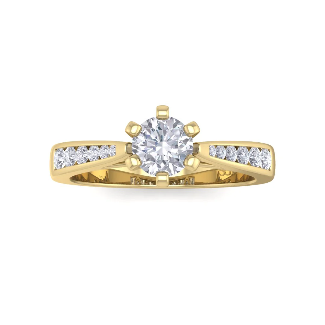 18k Yellow Gold 0.33ct Round Brilliant Moissanite Solitaire With Channel Shoulders Engagement Ring 0.2tdw